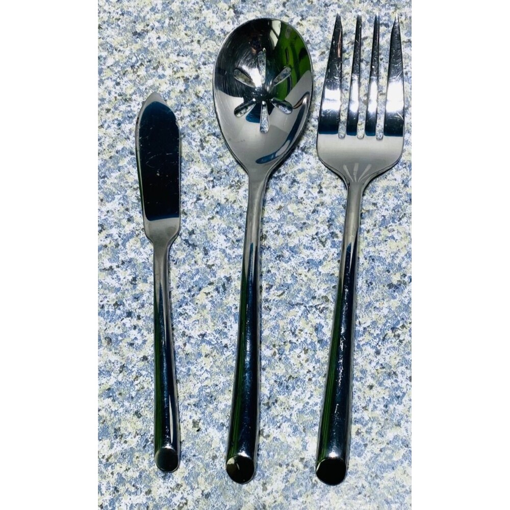 3 pc FOOD NETWORK Satin Pierced Slotted Serving Spoon Meet fork and butter knife
